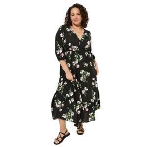 Torrid NWT Black Floral Maxi Dress 5X | Pockets